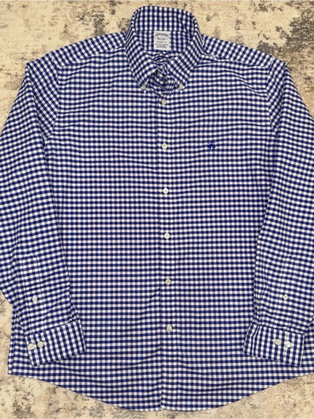Brooks Brothers Men's Blue and White Gingham Button-Down Shirt